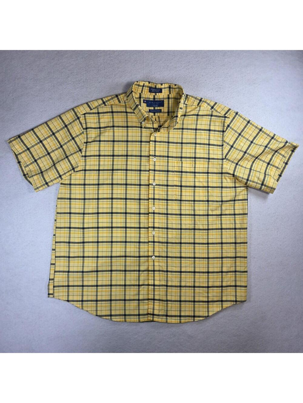Towncraft Men's Shirt Size XL Yellow Plaid Short Sleeve Button-Down Wrinkle Free